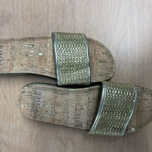 Donald J. Pliner Gold Braided Cork Slide Sandals